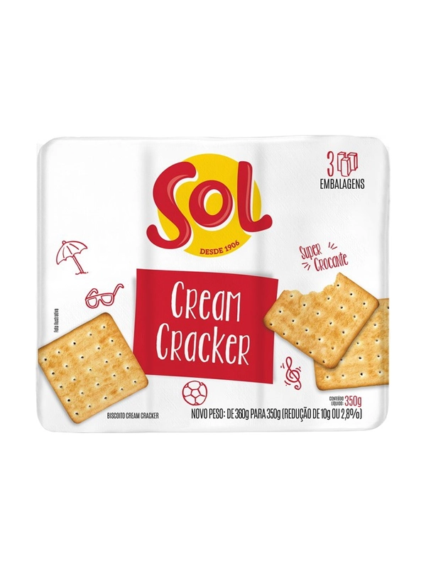 Biscoito Sol Cream Cracker Pacote com 20 unidades de 350g cada