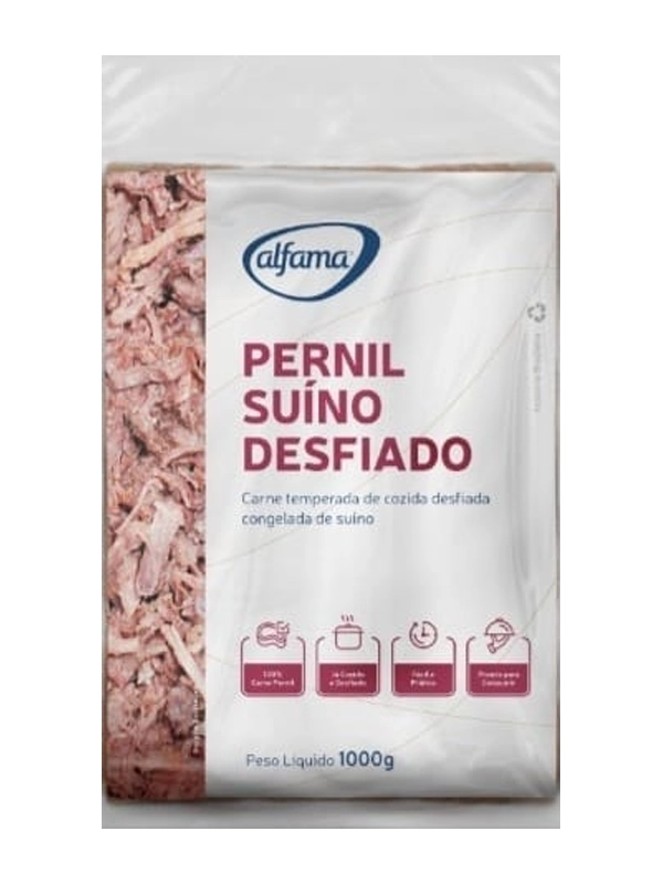 Pernil Suíno Cozido Desfiado Congelado Alfama Caixa com 6 unidades de 1 kg